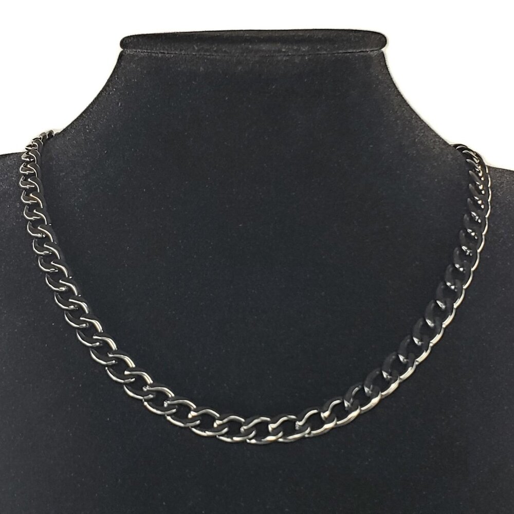 24" Mens Black Rhodium Platinum Cuban Chain Link Necklace Guys Silver Jewelry